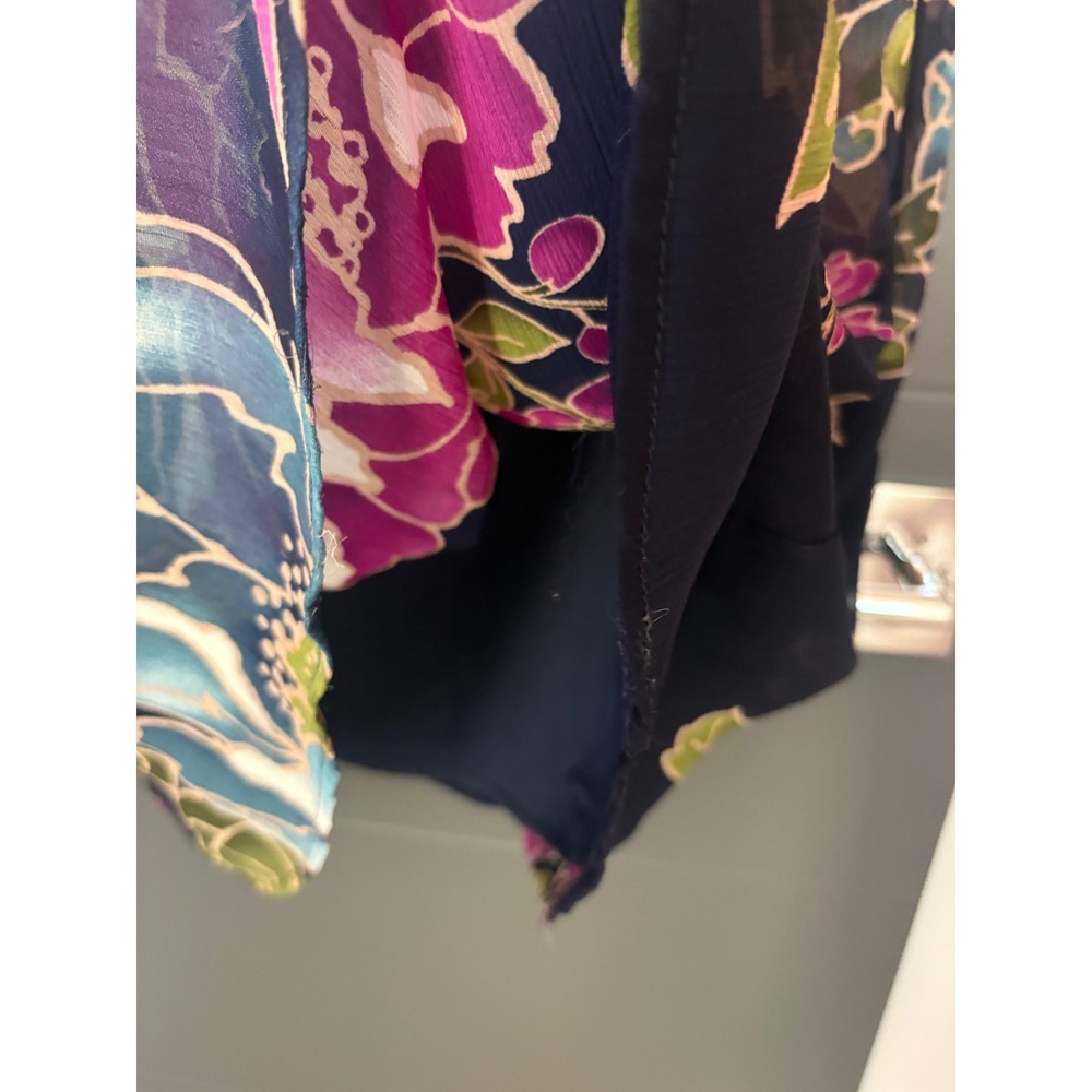 Floral Strapless Maxi Dress Navy Blue Pink Teal Ruffle Tube Top Summer Chiffon - Picture 5 of 6